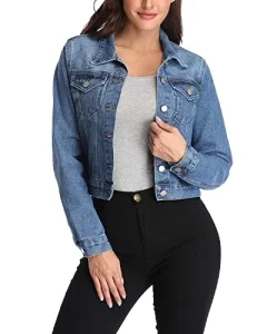 Women’s Cropped Long Sleeve Denim Jeans Jacket
