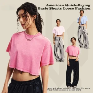 Women’s Cropped T-shirt to Build Your Brand Heavyweight Streetwear Vintage Washed Quick Dry Blank Streetwear Top