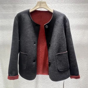 Women’s Cropped Wool Blend Pea Coat Black Short Wool Jacket for Winter