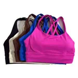 Women’s Cross Back Sports Bra Padded Strappy Medium Support Yoga Bra Front Breathable Reversible Four Way