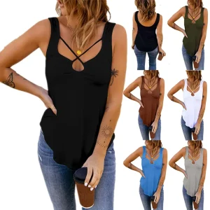 Women’s Cross Solid Color Sexy Camisole Plus Size Tank Tops
