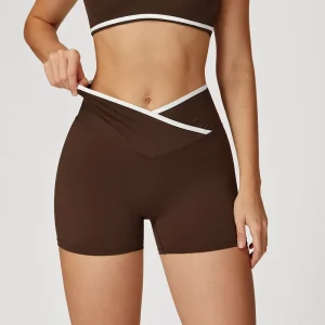 Women’s Crossed High-Waist Yoga Shorts, Tight Hip-Lifting Sports Shorts, and Fitness Pants