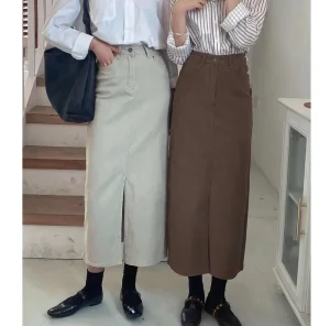 Women’s Custom Denim Skirts High Quality Jean Ladies Skirts Front Slit Midi Jean Dress Women