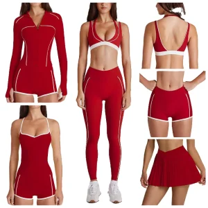 Women’s Custom High Quality 6 Piece Fitness Clothing Set Solid Sportswear Gym Leggings Activewear Sports Shorts Workout Front