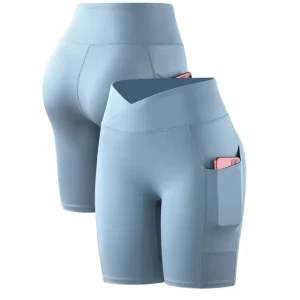 Women’s Custom High Waist Gym Shorts Quick Drying Breathable Cycling Fitness Shorts with Pockets Solid Pattern Tight Shorts
