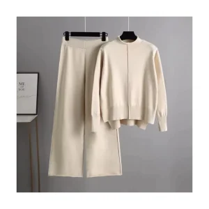 Women’s Custom Knitted Long Sweater Solid Color Breathable Loose Comfortable Fashion Sweater Two-piece Set