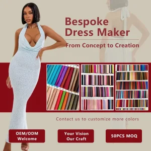 Women’s Custom Light Blue Halter Lace Mermaid Maxi Dress Cowl Neck Bodycon Evening Gown Low MOQ