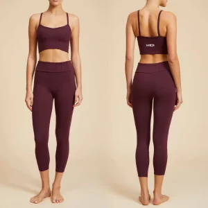 Women’s Custom Logo Four Way Stretch Fold Over Butt Scrunch Yoga Leggings and Bra Set Workout Fitness Sport Gym Clothing