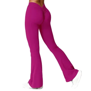 Women’s Custom Logo Lightweight Gym Workout Pants V Back Solid Pattern Wide Leg Yoga Legging for Women