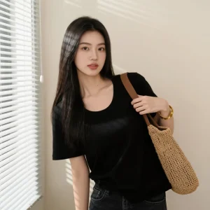 Women’s Custom Loose Off-Shoulder Short Sleeve Cotton T-Shirt