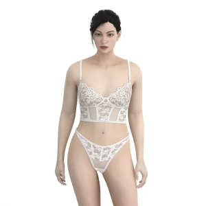 Women’s Custom Sexy Lace Embroidery Spandex Nylon Underwire One piece Bikini Set Plus Size Bra Thong Panty Quick Dry Waist Logo