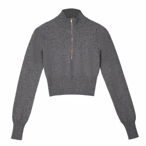 Women’s Custom Soft Wool Turtleneck Full Zipper Computer Knit Crop Top Cardigan Sweater