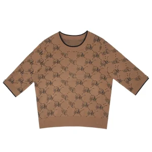 Women’s Custom Spring Summer Designer Fashion Soft Jacquard Round Neck 12GG Wool Knitted Short Sleeved Pullover Sweater Top