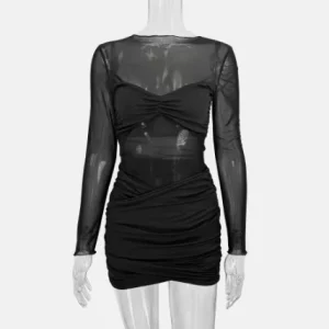 Women’s Custom Sweet Leopard Off-Shoulder Mesh Panel Midi Dress Ruched Asymmetrical Washable China Factory Low MOQ