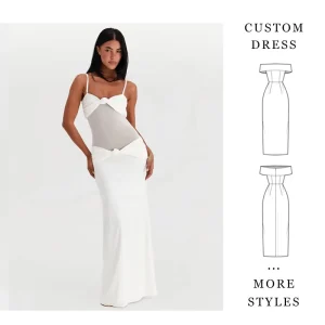 Women’s Custom White Spaghetti Strap Maxi Dress Twist Knot Sheer Mesh Bodycon Bridal Evening Dress Low MOQ