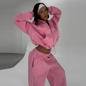 Women’s Custom Winter Breathable Asymmetric Design Hooded Heavyweight Polyester Cotton Two-Piece Hoodie Plus Size