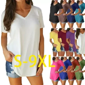 Women’s Customizable V-Neck T-Shirt Print Plus Size Quick Dry Loose Fit Short-Sleeved Casual Top 220g Silk Screen