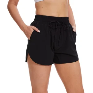 Women’s Customized 2-in-1 Quick Dry Summer Beach Running Shorts with Elastic Drawstring Solid Pattern and Front Logo
