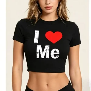 Women’s Cute Casual Slim Fit Crew Neck Breathable Vintage Letter Print Short Sleeved T-shirt Crop Top Y2k