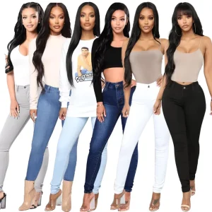 Women’s Denim Hole Skinny Stretchy Pencil Plus Size Jean Pants High Waist Jeans