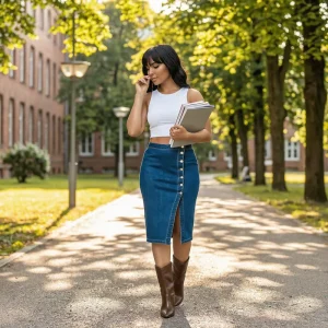 Women’s Denim Jean Skirt High Waist Dark Wash Split Detail Lady Slimming Denim Sexy Skirts