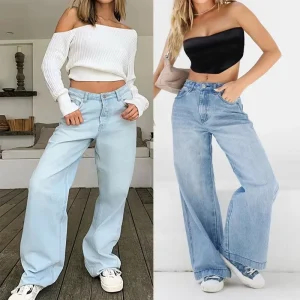 Women’s Denim Jeans Pants Cotton Retro Vintage Jeans High Waist Cowb Straight Wide Leg Cowboy Baggy Women Jean Pants