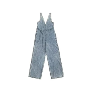 Women’s Denim Jumpsuit Sleeveless V Neck Cotton Overalls High Waist Straight Leg Long Pants Belted Light Blue Washed Jean Romper
