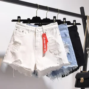 Women’s Denim Shorts Classic Vintage High Waist Blue Wide Leg Casual Summer Ladies Jean Shorts