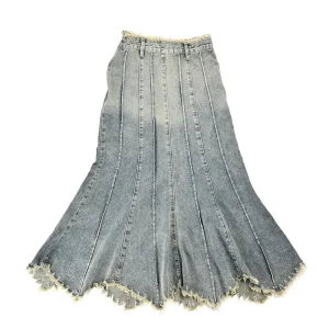 Women’s Denim Skirt A-line Pleated Long Dress 100% Cotton Ruffles Summer