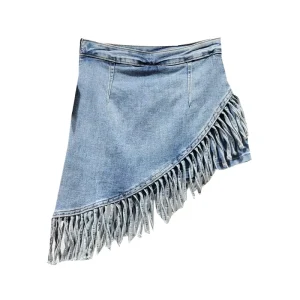 Women’s Denim Skirts Irregular Frayed Tassel Design High Waist Skirt Shorts A Line Flared Summer Distressed Custom