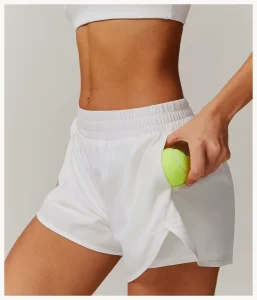 Women’s Double Layer Sports Shorts Breathable Quick Dry Elastic Waist Athletic Gym Fitness Running Yoga Shorts