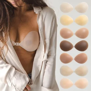 Women’s Double Push up Invisible Silicone Bra Adhesive Strapless Backless Front Closure Wire Free Wedding Dress Lift