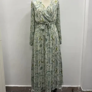 Women’s Dress Long Sleeves Print Casual Maxi Single Breasted Woven Waistline Natural Style