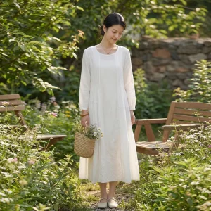 Women’s Dress Soft Solid Dyed White Casual Summer Dress