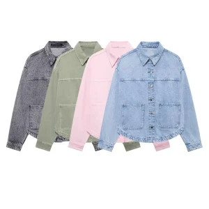 Women’s Early Autumn New Arrivals Chic Fashion Patch Pocket Denim Jacket Coat Top 0108229