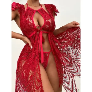 Women’s Eco Friendly Breathable High quality Thin Spandex Lace Long Gown Bathrobe Pajamas Sexy Mesh Lingerie Sets Robe Summer
