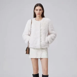 Women’s Eco Friendly Ultra Warm Single Button Short Coat 100% Polyester Mink Fur Elegant Fashion Jacket