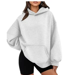 Women’s Eco-Friendly Winter Autumn Loose Fleece Hoodie Solid Color Cotton Polyester Casual Plus Size Sweatshirt