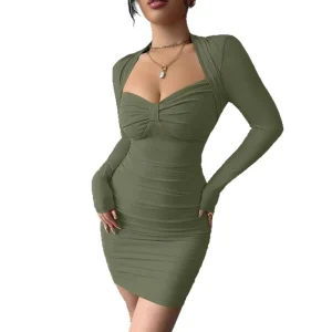 Women’s Elastic Pleated Bustier Dress Breathable Casual Party Style Solid Pattern Knee Length Natural Waistline Leisure