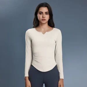 Women’s Elastic Tight Fitting Skinny Fit Long Sleeved Yoga Fitness Sports Shirt Quick Drying Breathable Customized Front