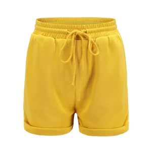Women’s Elastic Waist Curled Shorts Multicolor Plus Size Casual Pants Mid Waist Style Cargo Skorts