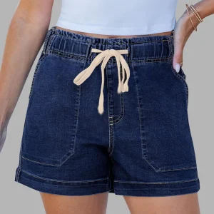 Women’s Elastic Waist Drawstring Denim Shorts Casual Summer Jean Shorts OEM ODM