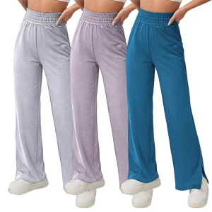Women’s Elastic Waist Sweatpants Pure Color Split Loose Casual Wide leg Trousers Straight leg Pants