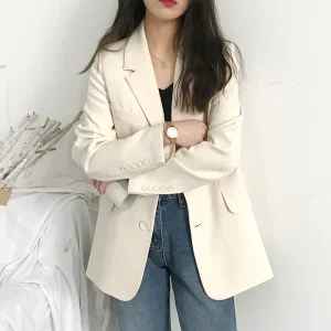 Women’s Elegant Blazer Slim Fit Long Sleeve Single Button Closure Solid Pattern Formal Jacket