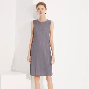 Women’s Elegant Casual Formal Sleeveless Short Solid Color Dress Knee Length Pleated Evening Dress Dress