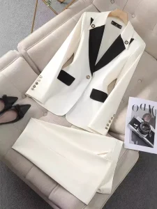 Women’s Elegant Commute Two-Piece Suit Set Top & Pants Formal Business Set
