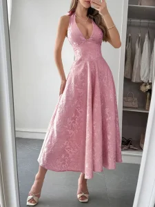 Women’s Elegant Halter Neck A Line Maxi Dress
