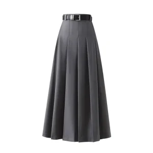 Women’s Elegant High-Waisted Pleated Skirt for Spring Summer Half-Length Swing Suit With Belt