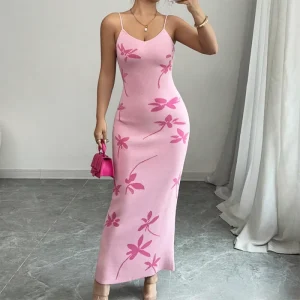Women’s Elegant Jacquard Floral Pattern Summer Dress Sleeveless Slim Fit Bodycon Halter Neck Elastic Waist OEM Service