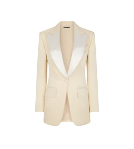 Women’s Elegant Long Woven Business Suit Satin Lapel Single Breasted Blazer Office Formal Suit
